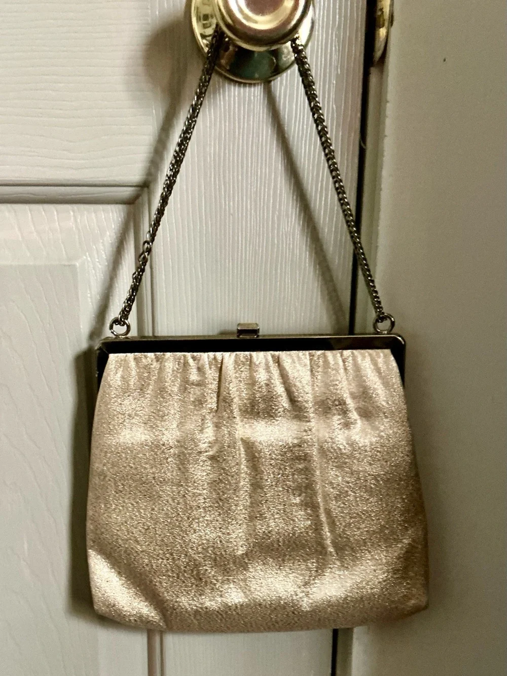 Gold Evening Frame-Top Chain Clutch